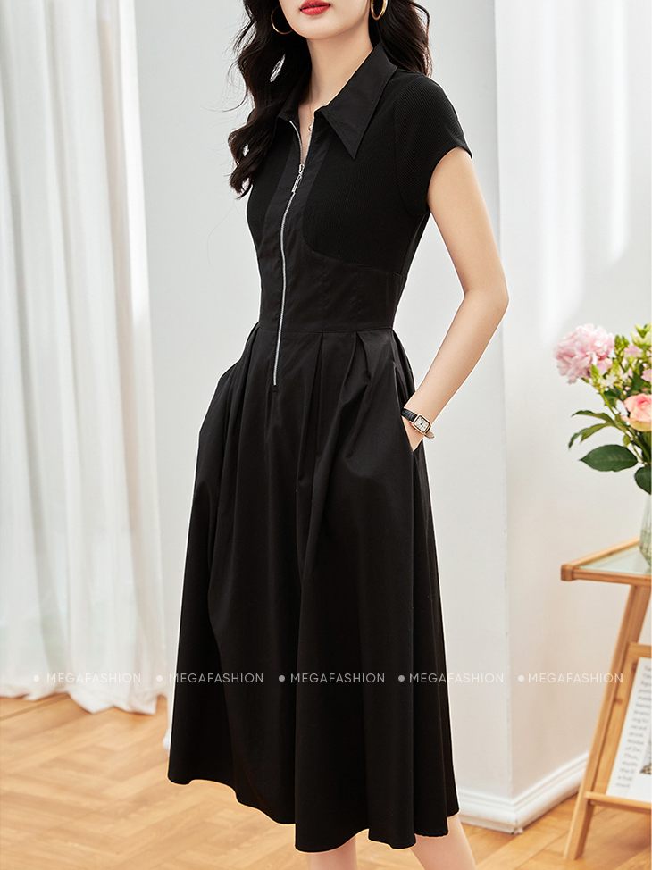 Đầm đen tay ngắn cổ V thiết kế thanh lịch - Đầm, váy nữ | ThờiTrangNữ.vn
